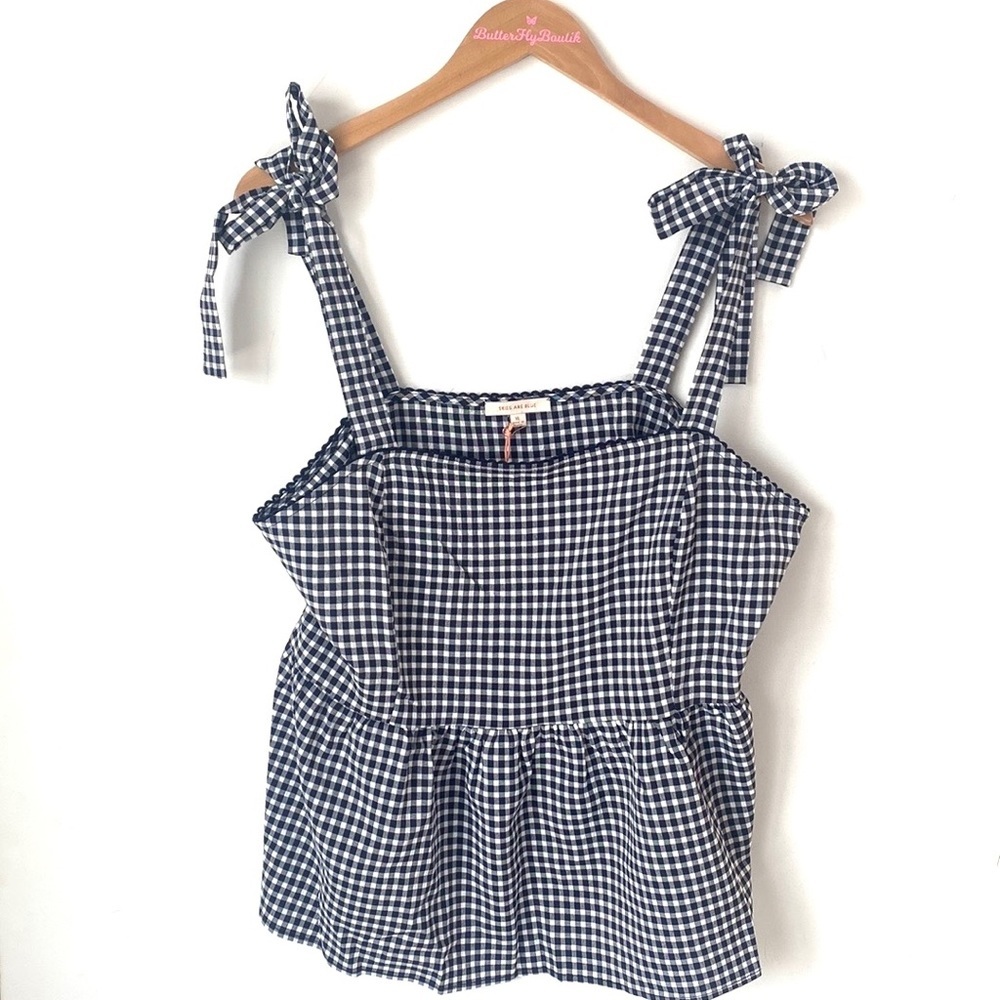Skies are Blue Gingham tie shoulders Babydoll blue & white top,‎ Size XL, NWT